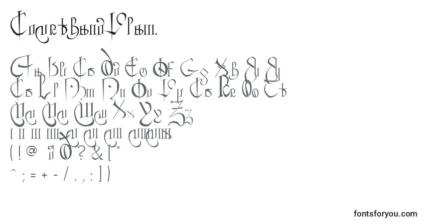 Schriftart CourthandPlain. – Alphabet, Zahlen, spezielle Symbole