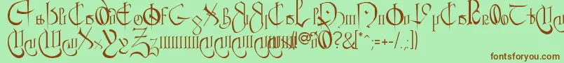 フォントCourthandPlain. – 緑の背景に茶色のフォント