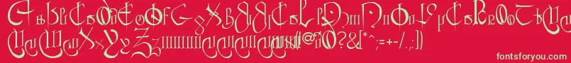 フォントCourthandPlain. – 赤い背景に緑の文字