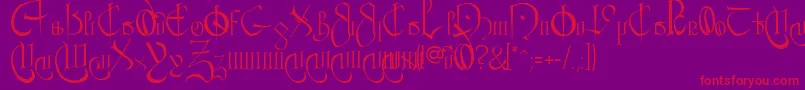 CourthandPlain.-Schriftart – Rote Schriften auf violettem Hintergrund