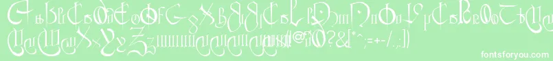 フォントCourthandPlain. – 緑の背景に白い文字