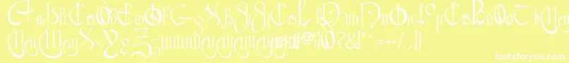 フォントCourthandPlain. – 黄色い背景に白い文字