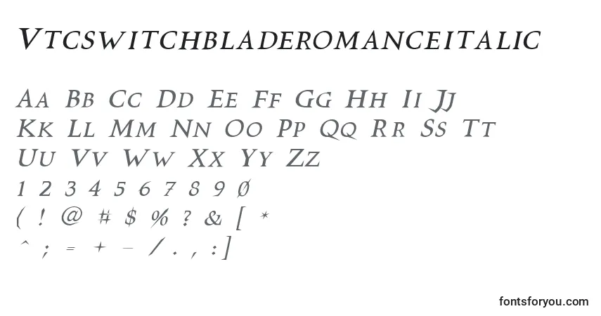 Schriftart Vtcswitchbladeromanceitalic – Alphabet, Zahlen, spezielle Symbole
