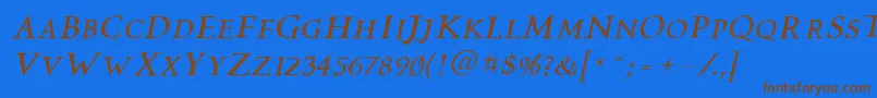 Lisätietoja Vtcswitchbladeromanceitalic-fontista Vtcswitchbladeromanceitalic-fontti – ruskeat fontit sinisellä taustalla