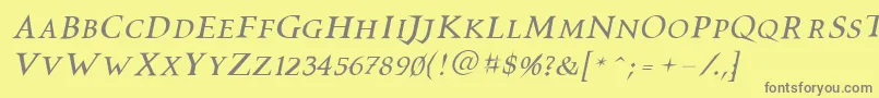 Vtcswitchbladeromanceitalic-Schriftart – Graue Schriften auf gelbem Hintergrund
