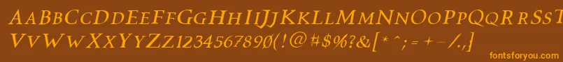 Vtcswitchbladeromanceitalic Font – Orange Fonts on Brown Background