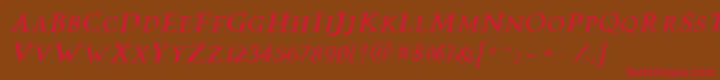 Fonte Vtcswitchbladeromanceitalic – fontes vermelhas em um fundo marrom
