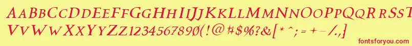 Vtcswitchbladeromanceitalic Font – Red Fonts on Yellow Background