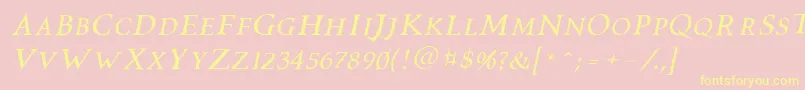 Fonte Vtcswitchbladeromanceitalic – fontes amarelas em um fundo rosa