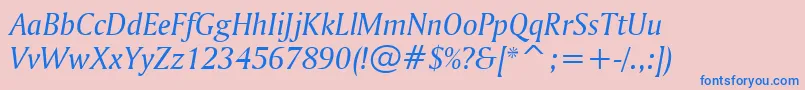 フォントAmerigoItalicBt – ピンクの背景に青い文字