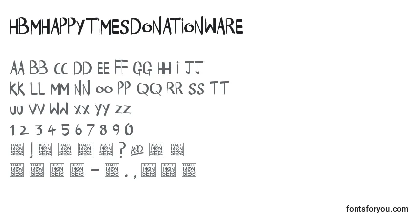 A fonte HbmHappyTimesDonationware – alfabeto, números, caracteres especiais
