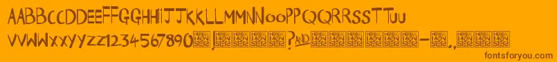 Fonte HbmHappyTimesDonationware – fontes marrons em um fundo laranja