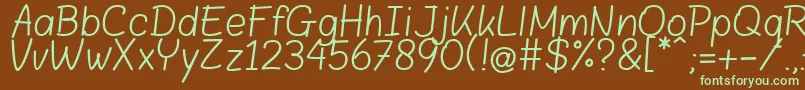 フォントBloklettersBalpen – 緑色の文字が茶色の背景にあります。