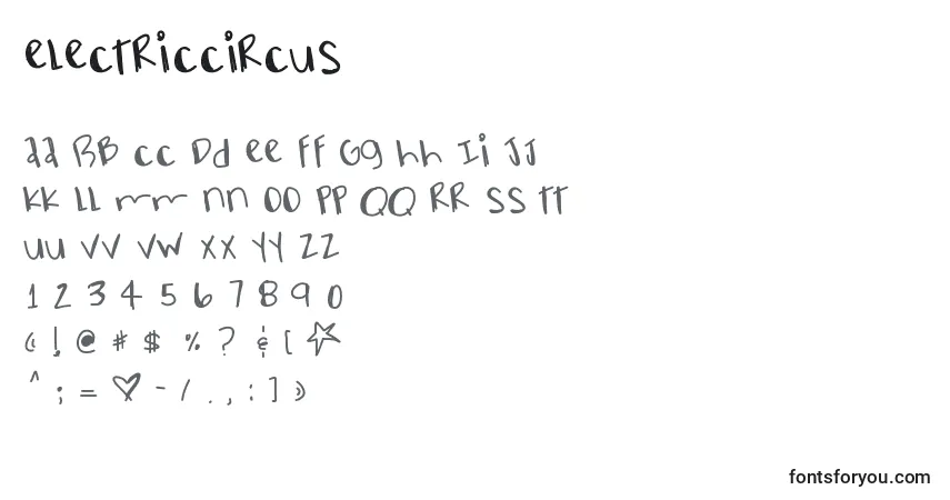 Czcionka Electriccircus – alfabet, cyfry, specjalne znaki