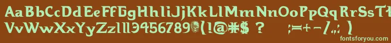 フォントHellbound – 緑色の文字が茶色の背景にあります。