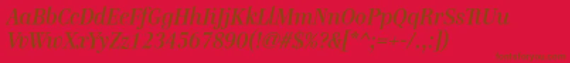 GenremediumItalic-Schriftart – Braune Schriften auf rotem Hintergrund