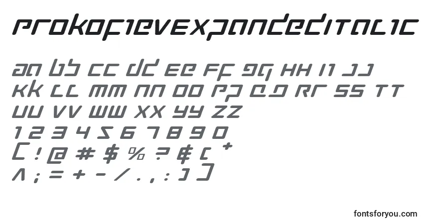 ProkofievExpandedItalicフォント–アルファベット、数字、特殊文字