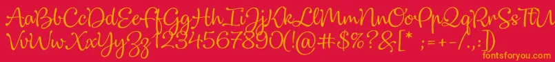 Dulcelin-Schriftart – Orangefarbene Schriften auf rotem Hintergrund