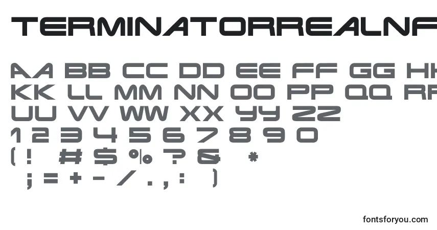 Czcionka Terminatorrealnfi – alfabet, cyfry, specjalne znaki