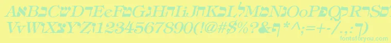 EretzItalic-Schriftart – Grüne Schriften auf gelbem Hintergrund