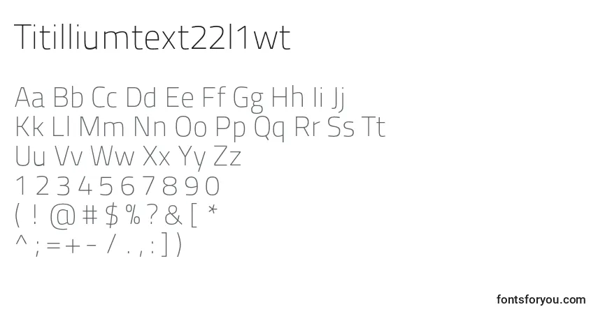 Titilliumtext22l1wt-fontti – aakkoset, numerot, erikoismerkit