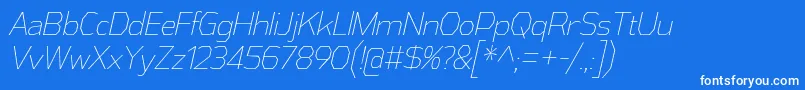 AthabascaCdElIt-Schriftart – Weiße Schriften auf blauem Hintergrund