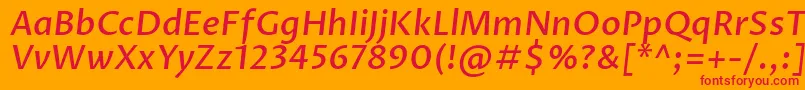 ProzalibreMediumitalic-Schriftart – Rote Schriften auf orangefarbenem Hintergrund