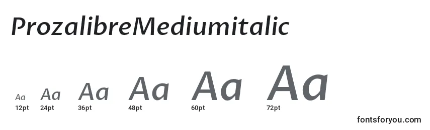 Размеры шрифта ProzalibreMediumitalic
