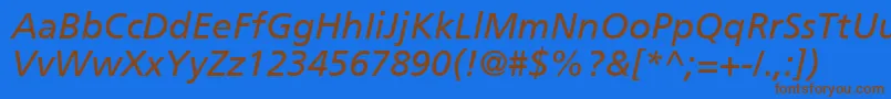 フォントAgForeignerItalicMedium – 茶色の文字が青い背景にあります。