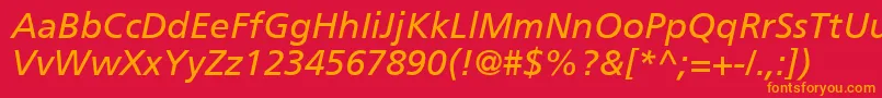 フォントAgForeignerItalicMedium – 赤い背景にオレンジの文字