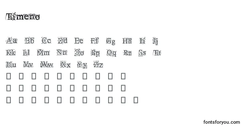 A fonte Timeno – alfabeto, números, caracteres especiais