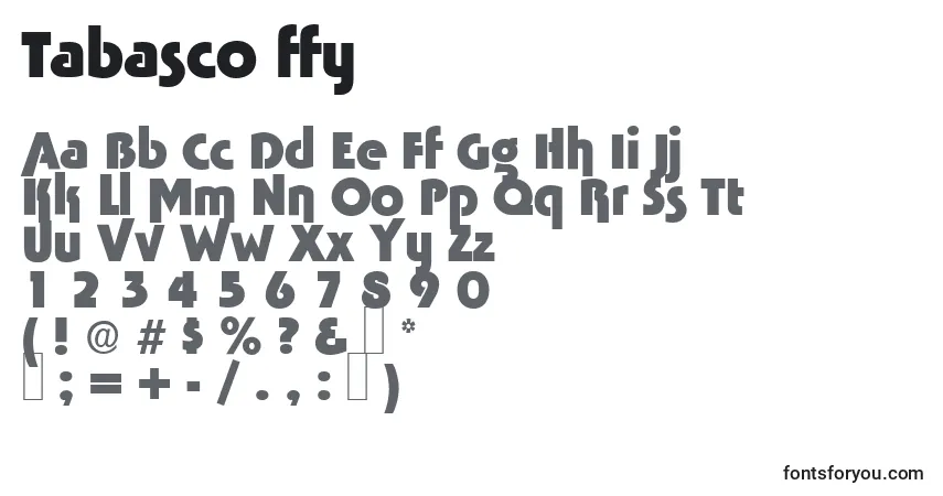 Schriftart Tabasco ffy – Alphabet, Zahlen, spezielle Symbole