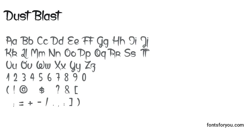 Czcionka DustBlast – alfabet, cyfry, specjalne znaki