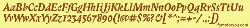 BiblonitcBolditalic-fontti – ruskeat fontit keltaisella taustalla