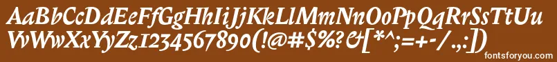 BiblonitcBolditalic-fontti – valkoiset fontit ruskealla taustalla