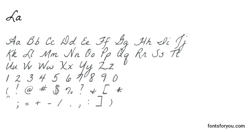 Czcionka La – alfabet, cyfry, specjalne znaki