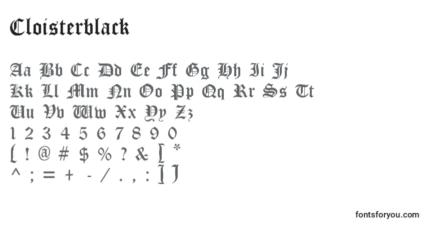 Шрифт Cloisterblack – алфавит, цифры, специальные символы