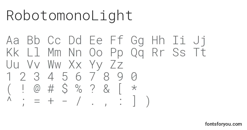 RobotomonoLightフォント–アルファベット、数字、特殊文字