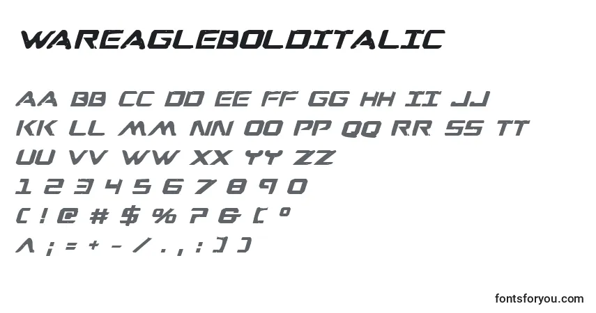 Schriftart WarEagleBoldItalic – Alphabet, Zahlen, spezielle Symbole