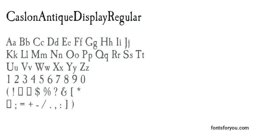 Czcionka CaslonAntiqueDisplayRegular – alfabet, cyfry, specjalne znaki