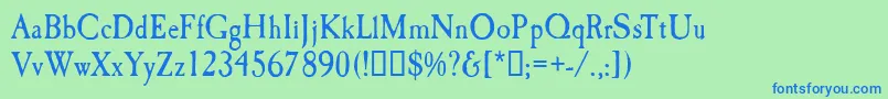 CaslonAntiqueDisplayRegular-Schriftart – Blaue Schriften auf grünem Hintergrund