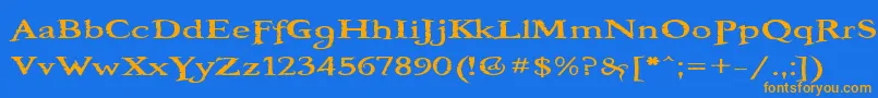 フォントBooterOneZero – オレンジ色の文字が青い背景にあります。