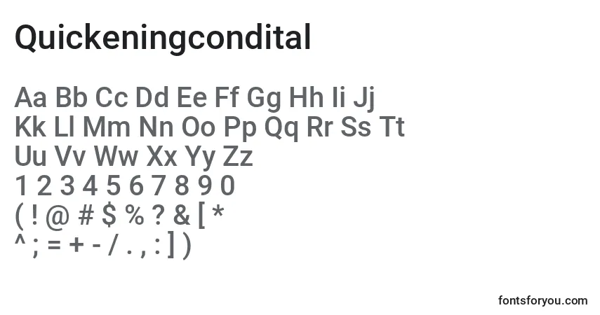 A fonte Quickeningcondital – alfabeto, números, caracteres especiais