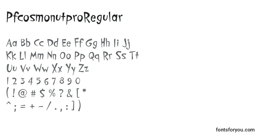 Schriftart PfcosmonutproRegular – Alphabet, Zahlen, spezielle Symbole