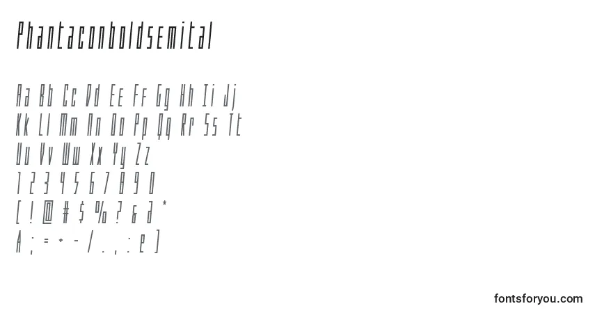 Czcionka Phantaconboldsemital – alfabet, cyfry, specjalne znaki