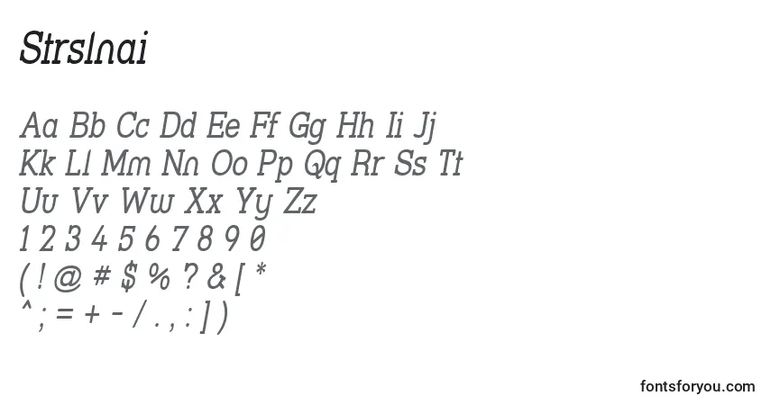 Czcionka Strslnai – alfabet, cyfry, specjalne znaki
