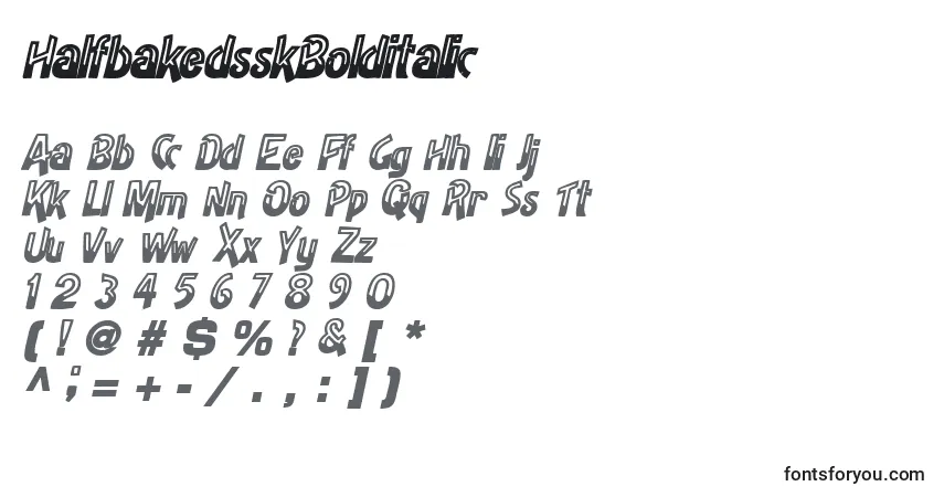 A fonte HalfbakedsskBolditalic – alfabeto, números, caracteres especiais