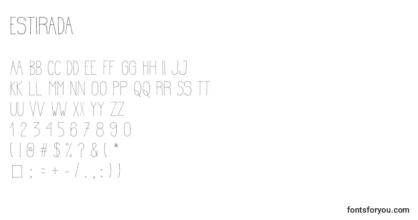 Czcionka Estirada – alfabet, cyfry, specjalne znaki