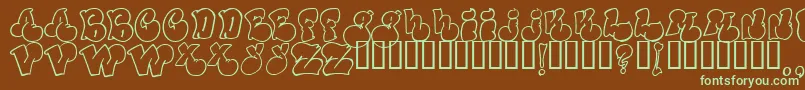 フォントPoliticaloutline – 緑色の文字が茶色の背景にあります。
