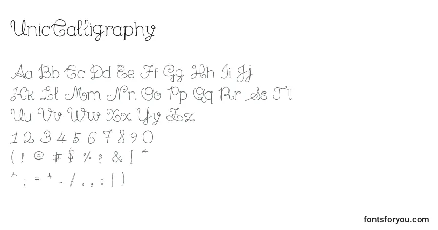 Шрифт UnicCalligraphy – алфавит, цифры, специальные символы